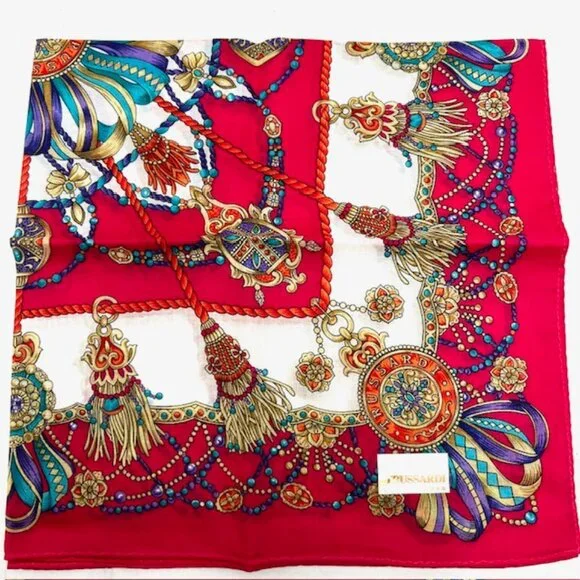 New in Box Trussadi Handker /Mini Scarf Cotton 20" Pink white green bow (39 - Picture 8 of 10